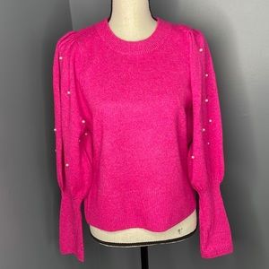 Cece Pink and Pearl Puff Sleeve Sweater